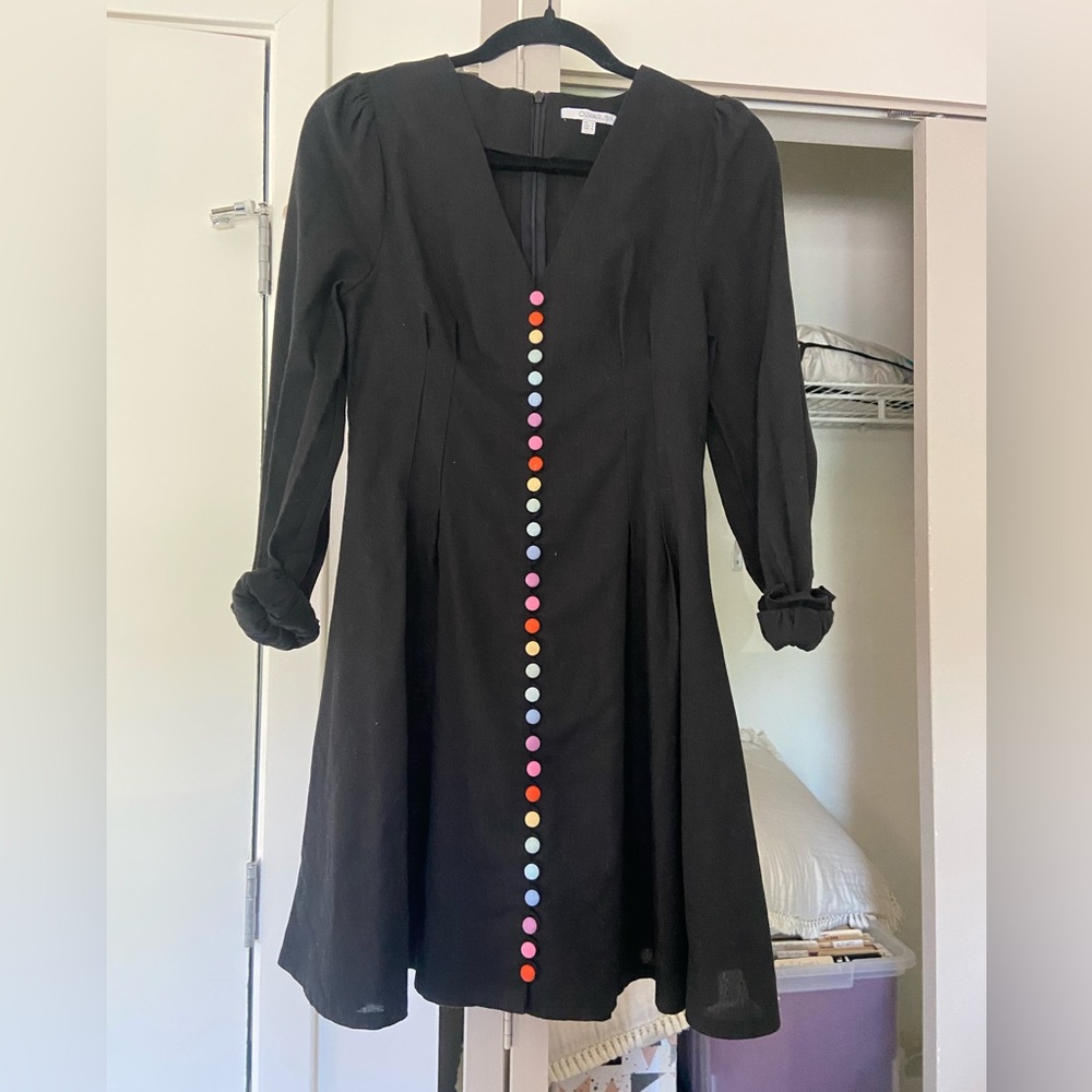 Rainbow buttons little black dress